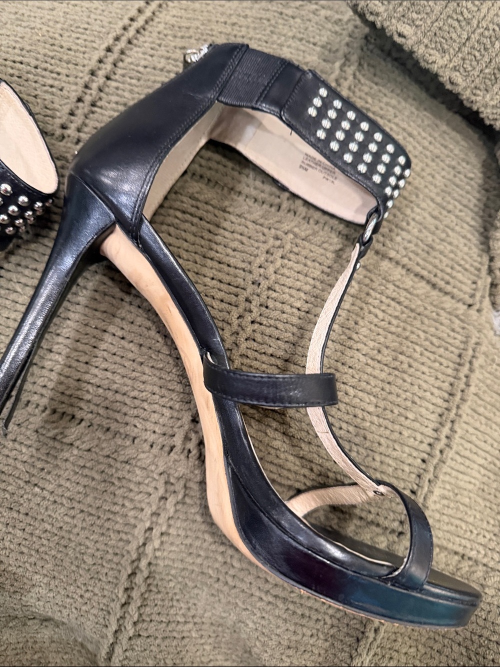 Michael Kors Black Studded T-Strap High Heel Sandals - Picture 9 of 9